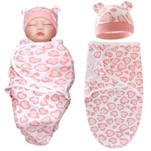 Pink Heart Swaddle Blanket & Hat Set for Reborn Dolls