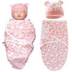 Pink Heart Swaddle Blanket & Hat Set for Reborn Dolls