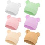 Cute Cotton Preemie Hats with Bear Ears - 6 Pack