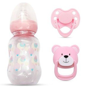 MYREBABY Pink Pacifier and Bottle Set for Dolls
