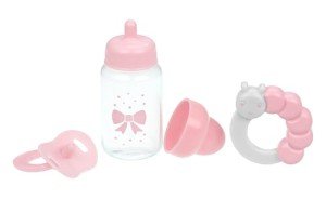 Pink Baby Doll Bottle, Rattle & Pacifier Set