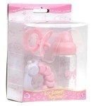 Pink Baby Doll Bottle, Rattle & Pacifier Set