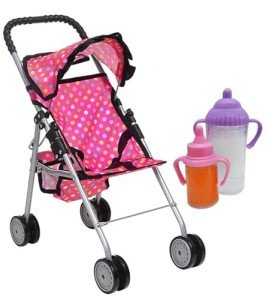Pink Polka Dot Baby Doll Umbrella Stroller Set