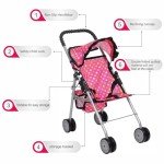 Pink Polka Dot Baby Doll Umbrella Stroller Set