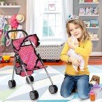 Pink Polka Dot Baby Doll Umbrella Stroller Set