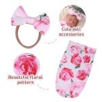 Reborn Baby Doll Blanket & Headband Set - Pink Floral
