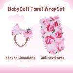 Reborn Baby Doll Blanket & Headband Set - Pink Floral