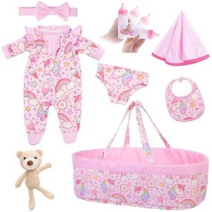 8-Piece Baby Doll Clothes Set with Bassinet