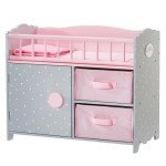 Pink Polka Dot Wooden Doll Crib with Storage