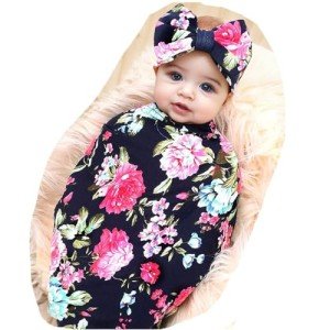 Flower Print Baby Blanket and Headband Set
