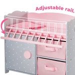 Pink Polka Dot Wooden Doll Crib with Storage