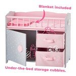 Pink Polka Dot Wooden Doll Crib with Storage