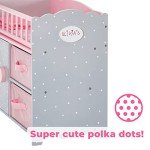 Pink Polka Dot Wooden Doll Crib with Storage