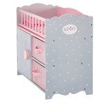 Pink Polka Dot Wooden Doll Crib with Storage