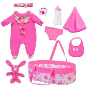Floral Baby Doll Clothes Set with Bassinet