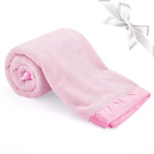 Pink Plush Baby Blanket with Satin Trim 30x40