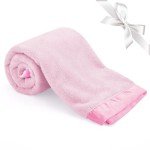 Pink Plush Baby Blanket with Satin Trim 30x40