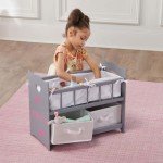 Stylish Gray Doll Bed with Storage Baskets
