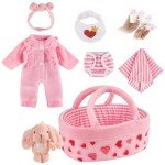 8-Piece Reborn Doll Clothes Set with Bassinet