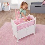 Wooden Doll Bed with Bedding and Storage, White