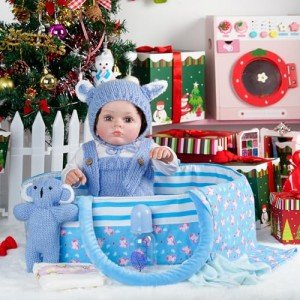 9PCS Knitted Clothes & Bassinet for Reborn Dolls