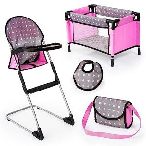 Bayer Doll High Chair and Crib Set - Pink Dots