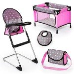 Bayer Doll High Chair and Crib Set - Pink Dots