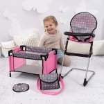 Bayer Doll High Chair and Crib Set - Pink Dots