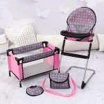 Bayer Doll High Chair and Crib Set - Pink Dots