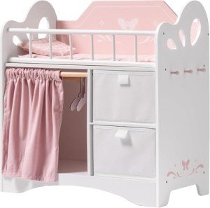 Wooden Pink Doll Crib with Storage & Bedding