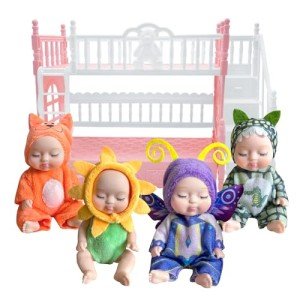 Mini Reborn Baby Dolls with Bunk Bed Set