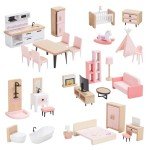 32-Piece Wooden Dollhouse Furniture Set for Kids