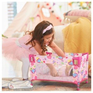 Chyyeerkidd 18'' Pink Heart Doll Crib with Bag