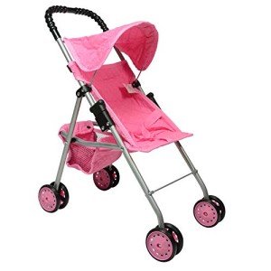 Pink Quilted Foldable Doll Stroller with Basket