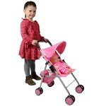 Pink Quilted Foldable Doll Stroller with Basket