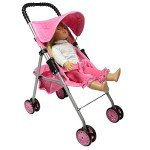 Pink Quilted Foldable Doll Stroller with Basket