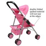 Pink Quilted Foldable Doll Stroller with Basket