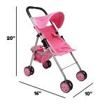 Pink Quilted Foldable Doll Stroller with Basket