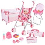 Baby Doll Stroller and Crib Play Set