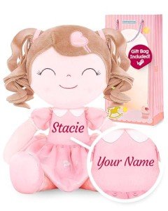Custom Pink Plush Doll with Name - Curly Design