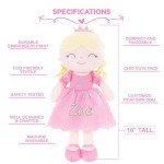 Personalized Pink Princess Doll with Embroidered Name
