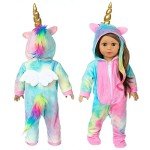 Rainbow Unicorn Onesie Pajamas for 18-Inch Dolls