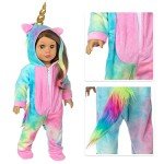 Rainbow Unicorn Onesie Pajamas for 18-Inch Dolls