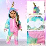 Rainbow Unicorn Onesie Pajamas for 18-Inch Dolls