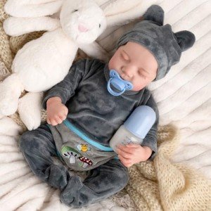 Lifelike 18-Inch Reborn Grey Baby Doll Set