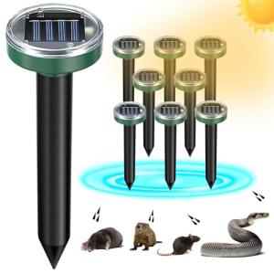 8 Pack Solar Ultrasonic Mole and Snake Repellent