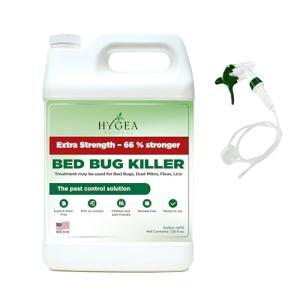 Hygea Natural Extra Strength Bed Bug & Mite Spray- Child & Pet friendly - Stain & Odor Free - 66% Stronger Natural Formula (128 oz)
