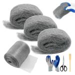 [Upgrade 4in1] Steel Wool Mice Control,Wire Mesh Hole Filler Gap Rodent Control Fill Fabric,Dual-Layer Protection for Mouse,Weep Hole Covers,3 Pack Steel Wool 1#&1 Pack Stainless Mesh Kit with Tools
