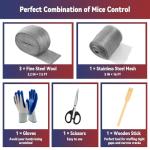 [Upgrade 4in1] Steel Wool Mice Control,Wire Mesh Hole Filler Gap Rodent Control Fill Fabric,Dual-Layer Protection for Mouse,Weep Hole Covers,3 Pack Steel Wool 1#&1 Pack Stainless Mesh Kit with Tools