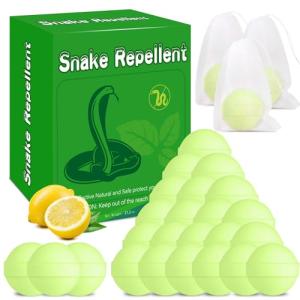 24 Pack Snake & Lizard Repellent for Yard, Natural Rodent Repellent Balls for Outdoors and Indoor, Keep Snakes Lizard and Rodent Away from Lawn Yard Garden Camping Fishing Pet Safe